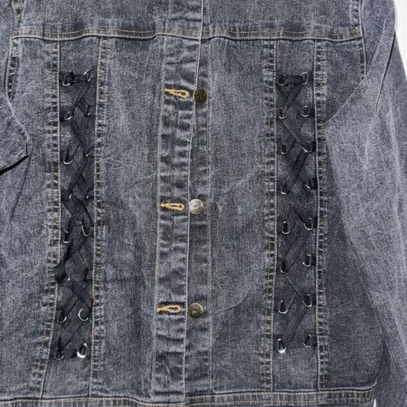K.C. Casual Black Denim Jacket With Lace-Up Front Design & Button Closure XXXL - Picture 3 of 6